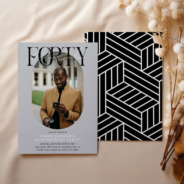 Convite Aniversário de 40 anos de Foto e Assinatura Oval M (Criador carregado)