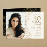Convite Aniversário de 40 anos de Foto Floral Preto-Dourad<br><div class="desc">convite de festas floral preto Dourado com sua foto na frente da placa. Design minimalista moderno com desenhos botânicos em destaque, folha de ouro falsa e letra de script de tipografia. Simples trendy convida cartão perfeito para uma festa de na moda. Pode ser personalizado para qualquer idade. Impressos convites Zazzle...</div>