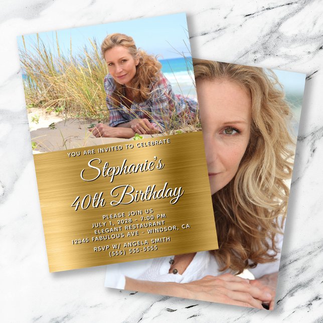 Convite Aniversário de 40 anos de Foto Gold Foil (Gold Foil Photo 40th Birthday Invitation)