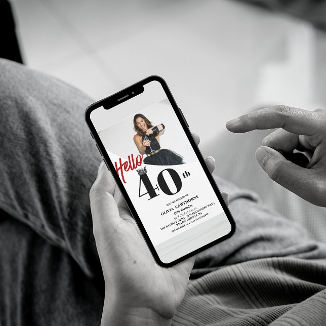 Convite Aniversário de 40 anos de Foto Moderna Preto (Criador carregado)