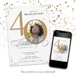 Convite aniversário de 40 anos de Fotografia Elegante Bran<br><div class="desc">Dourado Convite para aniversário de 40 anos de Fotografia Elegante Branco. E elegantemente desenhado convite especial para comemoração de aniversário, com uma foto personalizada de pessoa de aniversário e caligrafia de script com elementos florescentes de vintage. Simples o suficiente para ajustado de uma variedade de temas e cores! Precisa de...</div>