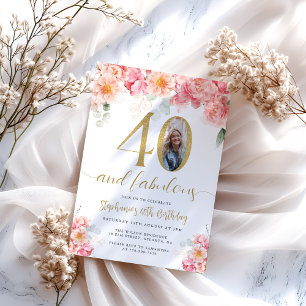 Convite Aniversário de 40 anos de Fotografia Floral rosa e