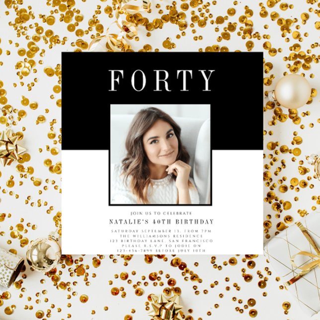 Convite Aniversário de 40 anos de fotografia mínima modern (Criador carregado)