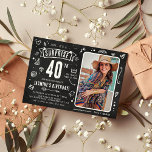 Convite Aniversário de 40 anos de Fotografia Surpresa com<br><div class="desc">Foto divertida do 'Shhh...  é um Convite de festas de aniversário de 40 anos Surpresa! Design apresenta um quadro calcboard rústico com rabiscos brancos. Basta carregar uma imagem e personalizar o modelo com seus próprios detalhes de evento.</div>