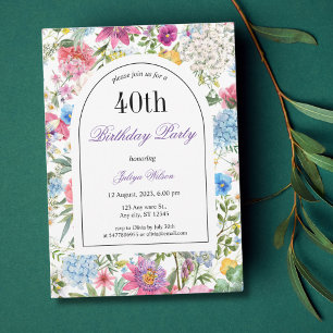Convite Aniversário de 40 anos de Frame de Arco Floral