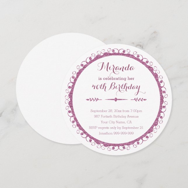 Convite aniversário de 40 anos de Frame de Ornamentado Ros (Frente/Verso)