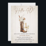 Convite Aniversário de 40 anos de Garrafa de Boot Rustic F<br><div class="desc">Aniversário de 40 anos de Boot Boot Boot da Rustic Floral Este convite de 40 anos de saudação apresenta uma aquarela rústica como fundo,  botas de vaquinha,  flores silvestres,  vidro e garrafa de champanhe. O título é uma imagem e não pode ser editado.</div>