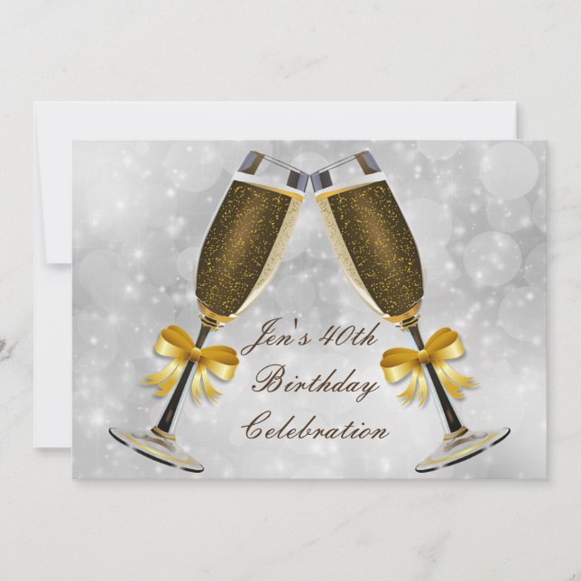 Convite Aniversário de 40 anos de glamour de prata de cham (Frente)
