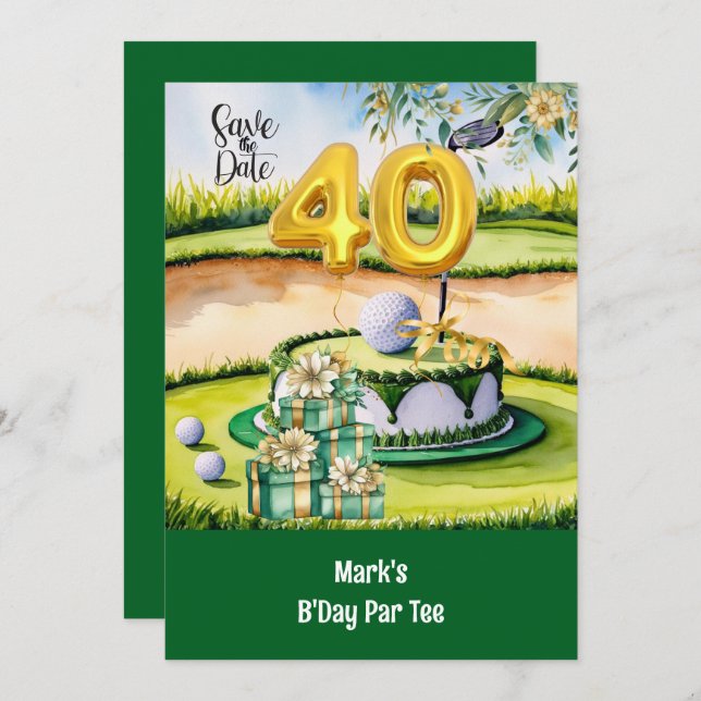 Convite Aniversário de 40 anos de Golfe com Bolo no Curso  (Frente/Verso)