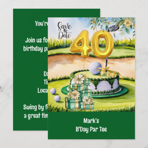 Convite Aniversário de 40 anos de Golfe com Bolo no Curso