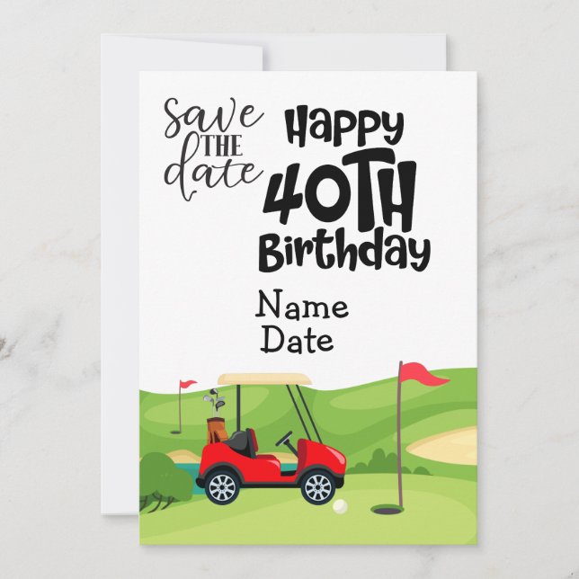 Convite Aniversário de 40 anos de golfe com carrinho de go (Frente)