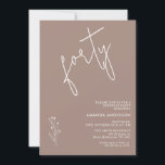 Convite Aniversário de 40 anos de Marrom, quente e minimal<br><div class="desc">Convite à aniversário de 40 anos de de Brown Boho Motif,  Mínimo e Quente,  Simples,  moderno e minimalista no estilo,  convite à aniversário de 40 anos de cor castanho-quente,  com um desenho amovível.</div>