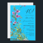 Convite Aniversário de 40 anos de Marselhas Amarelas Rosa<br><div class="desc">Flores silvestres cor-de-rosa,  roxas e amarelas com vibe exótica e tropical criam uma declaração ousada quando colocadas sobre um fundo azul-turquesa. O texto ousado e a caligrafia são realmente pop.</div>