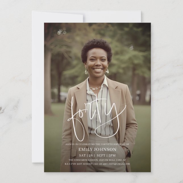 Convite Aniversário de 40 anos de Mínimo de Foto de Script (Frente)