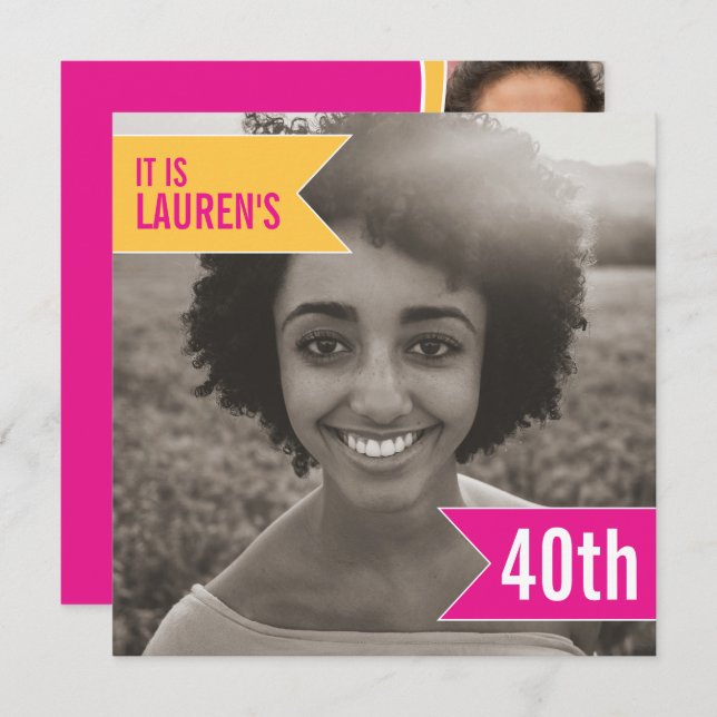 Convite Aniversário de 40 anos de modelo de foto de sinali (Frente/Verso)