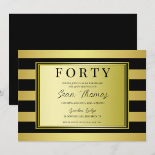 Convite aniversário de 40 anos de moldura Dourada