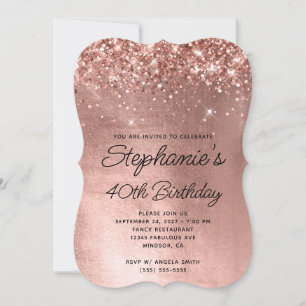 Convite Aniversário de 40 anos de Monograma Dourado Rosa