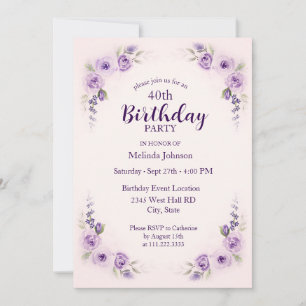 Convite Aniversário de 40 anos de Rosa de Lavanda de de Bl