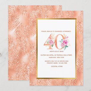 Convite Aniversário de 40 anos de rosa de ouro brilhante