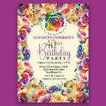 Convite Aniversário de 40 anos de Rosas Bonito coloridos<br><div class="desc">Convite para aniversário de 40 anos de Rosas Bonito coloridos. Fácil De Alterar O Texto De Exemplo Para Si, Clicando Em Personalizar. Clique Em Personalizar/Editar Com A Ferramenta Design Para Alterar O Tipo De Fonte, A Cor Da Fonte, O Tamanho Da Fonte Ou Para Adicionar/Excluir/Alterar O Texto Ou Os Elementos...</div>