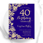 Convite Aniversário de 40 anos de Rosas Douradas Elegante<br><div class="desc">Convite de festas Floral Dourado roxo. Design elegante com rosas,  folha de ouro falsa e letra de script de tipografia. A Trendy convida o cartão perfeito para uma festa de na moda. Pode ser personalizado para qualquer idade. Impressos convites Zazzle ou modelo de impressão digital instantânea para download.</div>