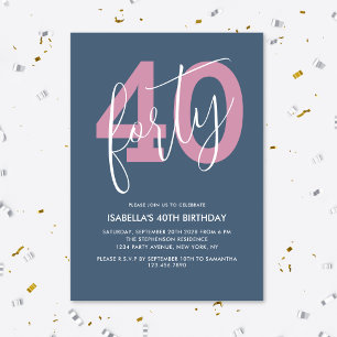 Convite Aniversário de 40 anos de Script Chic Moderno