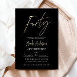 Convite Aniversário de 40 anos de Script Dourado e Preto M<br><div class="desc">Comemore a fazer 40 anos de estilo com um convite de aniversário Dourado e preto de Script Minimalista! Apresentando sotaques negros e dourados, tipografia elegante da escrita, e um design limpo e moderno, este convite dá o tom para uma celebração sofisticada. Perfeito para qualquer lugar, de salões quentes a encontros...</div>