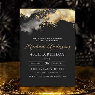 Convite Aniversário de 40 anos de Script Dourado e Preto M