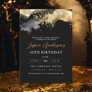 Convite Aniversário de 40 anos de Script Dourado e Preto M