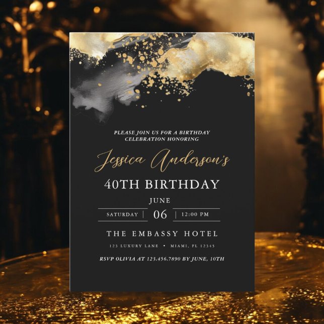 Convite Aniversário de 40 anos de Script Dourado e Preto M (Criador carregado)