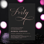 Convite Aniversário de 40 anos de Script Dourado Rosa de Q<br><div class="desc">Celebrar um marco monumental com o Convite para aniversário de 40 anos de 40 Rosa Dourado e Script Negro. Apresentando um elegante roteiro rosa dourado sobre um fundo preto elegante, este convite expele sofisticação e estilo. Perfeito para uma celebração de aniversário de 40 anos chic, foi projetado para dar o...</div>
