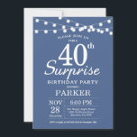 Convite Aniversário de 40 anos de surpresa azul<br><div class="desc">Surpreenda o aniversário de 40 anos com as luzes de cordas. Fundo Azul. Homens ou Mulheres Aniversário. 13 15 16º 18º 20 21rua 30 40º 50º 60º 80 de 70 100º,  qualquer idade. Para mais personalização,  clique no botão "Personalizar" e use nossa ferramenta de design para modificar este modelo.</div>