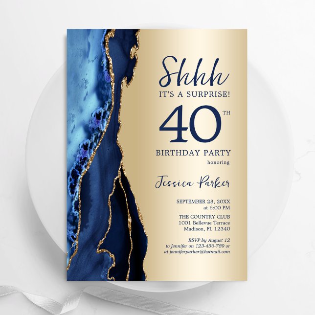 Convite aniversário de 40 anos de Surpresa Azul Agate do M (Criador carregado)