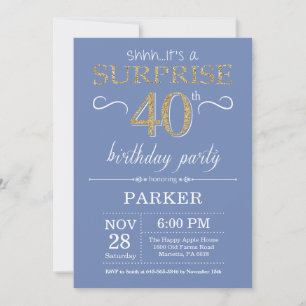 Convite Aniversário de 40 anos de surpresa azul e Dourado