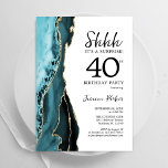 Convite Aniversário de 40 anos de Surpresa Branca Dourada<br><div class="desc">Turquesa, branco e ouro agitam o convite de festas de aniversário de 40 anos surpresa. Elegante design moderno com aquarela agate marble geode background, faux glitter gold e typografia script font. Trendy convida o cartão perfeito para uma comemoração de dia das mulheres na moda. Impressos convites Zazzle ou modelo de...</div>