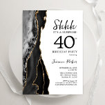 Convite Aniversário de 40 anos de Surpresa Branca Dourada<br><div class="desc">Convite de festas de aniversário de 40 anos surpresa preto, branco e ouro agata. Elegante design moderno com aquarela agate marble geode background, faux glitter gold e typografia script font. Trendy convida o cartão perfeito para uma comemoração de dia das mulheres na moda. Impressos convites Zazzle ou modelo de impressão...</div>