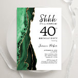 Convite Aniversário de 40 anos de Surpresa Branca Dourada<br><div class="desc">Convite de festas aniversário de 40 anos verde, branco e dourado agata. Elegante design moderno com a emerald green watercolor agate marble geode background, faux glitter gold e typografia script font. Trendy convida o cartão perfeito para uma comemoração de dia das mulheres na moda. Impressos convites Zazzle ou modelo de...</div>