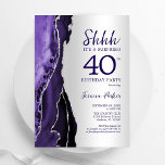 Convite Aniversário de 40 anos de Surpresa de Agato Puro d<br><div class="desc">Roxo e prata agam aniversário de 40 anos convite de festas surpresa. Elegante design moderno com aquarela agate marble geode background, faux glitter prata e tipografia. Trendy convida o cartão perfeito para uma comemoração de dia das mulheres na moda. Impressos convites Zazzle ou modelo de impressão digital instantânea para download....</div>