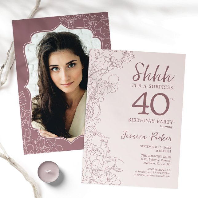 Convite Aniversário de 40 anos de Surpresa de Foto Rosa Du (Criador carregado)