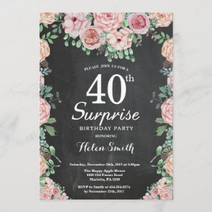 Convite Aniversário de 40 anos de Surpresa de Peonias Rosa