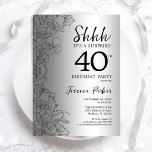 Convite Aniversário de 40 anos de Surpresa de Prata<br><div class="desc">Convite de festas de aniversário de 40 anos de Silver Surprise. Design Glam feminina com sotaques botânicos e letra de script de tipografia. Simples cartão de convite floral perfeito para uma festa surpresa na moda. Pode ser personalizado para qualquer idade. Impressos convites Zazzle ou modelo de impressão digital instantânea para...</div>
