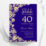 Convite Aniversário de 40 anos de surpresa de Rosas Dourad<br><div class="desc">Convite de festas de aniversário de 40 anos de Surpresa Dourada Roxo. Design elegante com rosas, folha de ouro falsa e letra de script de tipografia. A Trendy convida o cartão perfeito para uma festa de na moda. Pode ser personalizado para qualquer idade. Impressos convites Zazzle ou modelo de impressão...</div>