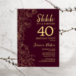 Convite Aniversário de 40 anos de Surpresa Dourada Burgund<br><div class="desc">Convite Dourado surpresa para aniversário de 40 anos. A design feminina moderna de marrom minimalista apresenta sotaques botânicos e letra de script de tipografia. Simples cartão de convite floral perfeito para uma festa surpresa na moda.</div>