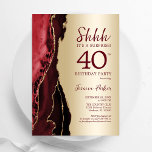 Convite aniversário de 40 anos de Surpresa Dourada Burgund<br><div class="desc">Vermelho vermelho escuro e ouro agata convite de festas aniversário de 40 anos surpresa. Elegante design moderno com aquarela agate marble geode background, faux glitter gold e typografia script font. Trendy convida o cartão perfeito para uma comemoração de dia das mulheres na moda. Impressos convites Zazzle ou modelo de impressão...</div>