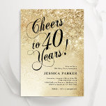 Convite Aniversário de 40 anos de Surpresa Dourada Elegant<br><div class="desc">Convite de festas de aniversário de 40 anos surpresa elegante. Design elegante em ouro brilhante e preto. Possui fonte e confete de script de tipografia. Perfeito para uma comemoração de um dia de mulher na moda. Personalize com seus próprios detalhes. Envie-me uma mensagem se precisar de idade personalizada. Impressos convites...</div>