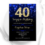 Convite Aniversário de 40 anos de Surpresa Dourada Real Az<br><div class="desc">Convite de festas de aniversário de 40 anos surpresa. Elegante design azul real com ouro brilhante. Apresenta na moda diamante, luzes e fontes de script. Homens ou mulheres convidam no dia. Perfeito para uma festa de aniversário adulta na moda. Personalize com seus próprios detalhes. Envie-me uma mensagem se precisar de...</div>