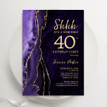 Convite Aniversário de 40 anos de Surpresa Dourada Roxo<br><div class="desc">O roxo e o ouro agitam o convite de festas aniversário de 40 anos surpresa. Elegante design moderno com aquarela agate marble geode background, faux glitter gold e typografia script font. Trendy convida o cartão perfeito para uma comemoração de dia das mulheres na moda. Impressos convites Zazzle ou modelo de...</div>