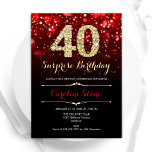 Convite Aniversário de 40 anos de Surpresa Dourada Vermelh<br><div class="desc">Convite de festas de aniversário de 40 anos surpresa. Design vermelho elegante com ouro brilhante. Apresenta na moda diamante, luzes e fontes de script. Homens ou mulheres convidam no dia. Perfeito para uma festa de aniversário adulta na moda. Personalize com seus próprios detalhes. Envie-me uma mensagem se precisar de mais...</div>