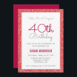 Convite Aniversário de 40 anos de Surpresa Faux Red Glitte<br><div class="desc">Este convite de festas de aniversário de 40 anos surpresas na moda apresenta uma borda falsa vermelha. O texto personalizado permite adicionar os detalhes do convite.</div>