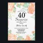 Convite aniversário de 40 anos de Surpresa Floral de Pêsse<br><div class="desc">Convite Para aniversário de 40 anos De Surpresa De Pessegueira Botânica. Convite de Aniversário para Mulheres de Rosa Floral Flor Floral de Água. Rosa Rosa Rosa Elegante e Flores de Pequim. Aniversário Adulto. Fundo Branco.Preto & Branco. 13 15 16º 18º 20 21 rua 30 40º 50º 80 de 60º 70...</div>